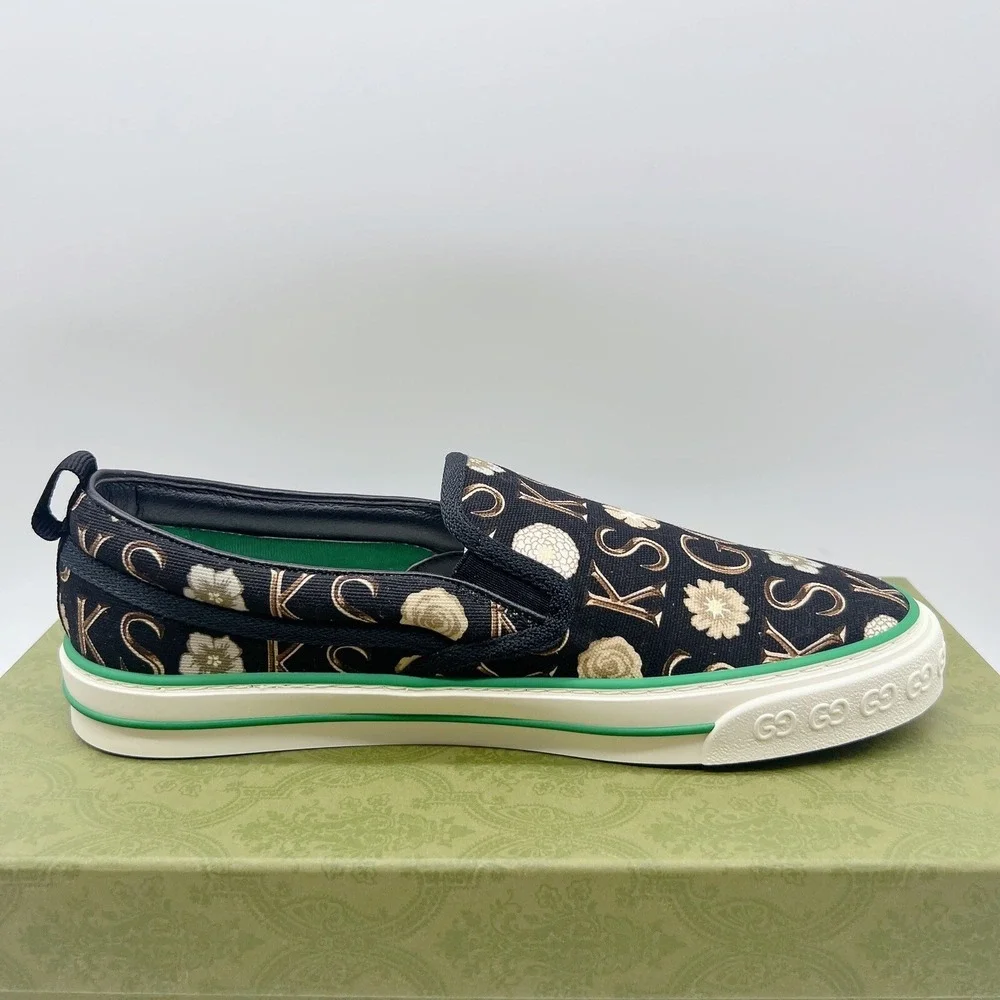 GUCCI Tennis 1977 Sneaker Ken Scott Print Mens Loafer Black White UK 8.5 US 9